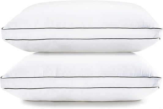 Gusseted Soft Bed Pillows Standard Size Set of 2 for Sleeping, Back, Stomach or Side Sleepers, Down Alternative , White - 20 x 26 Inches